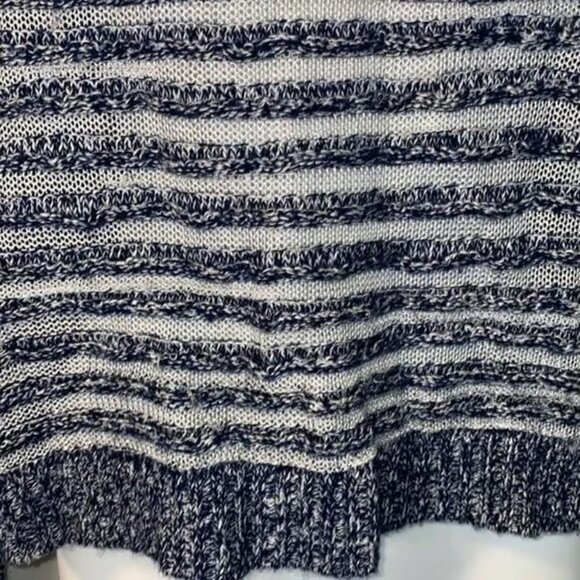QUINN Navy Blue Textured Striped Marled Linen Cashmere Blend Crop Sweater -XS - Picture 3 of 4